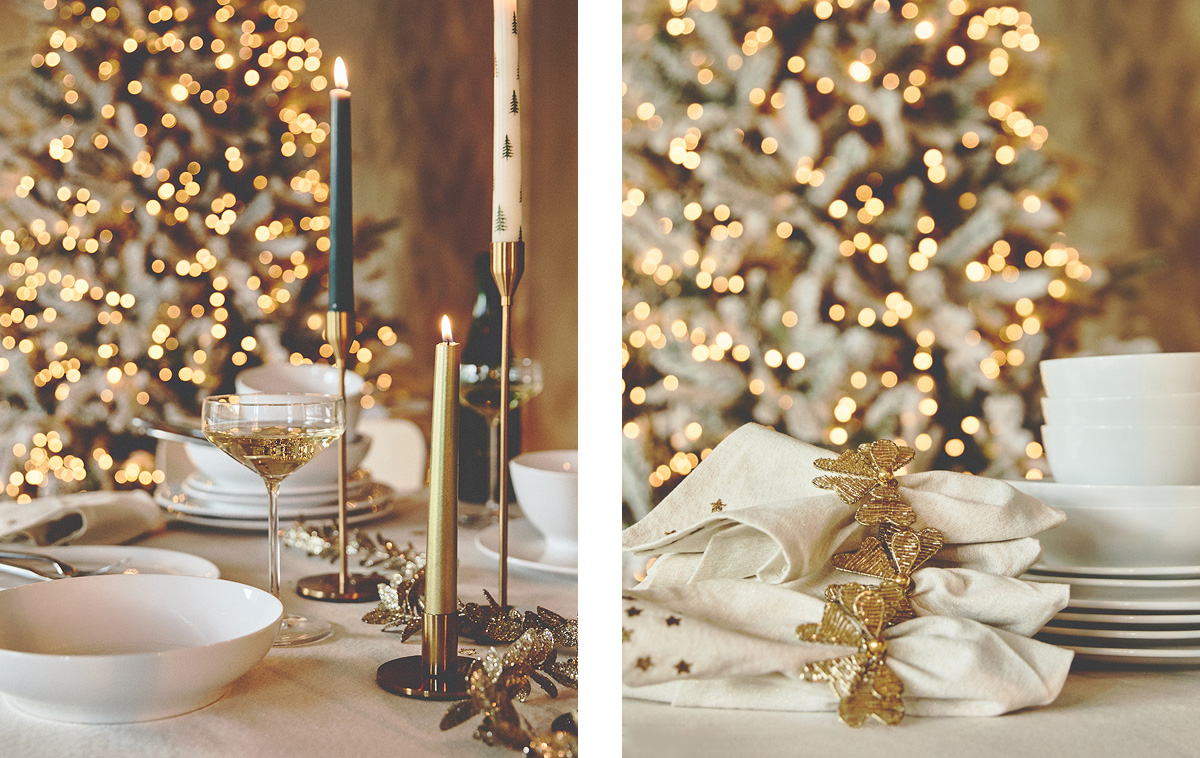 The Dunnes Stores Christmas Shop Drop - Tableware Prices Plummet! 5 Image of a Christmas bow hanging in a tree and a model of Santa Clause.